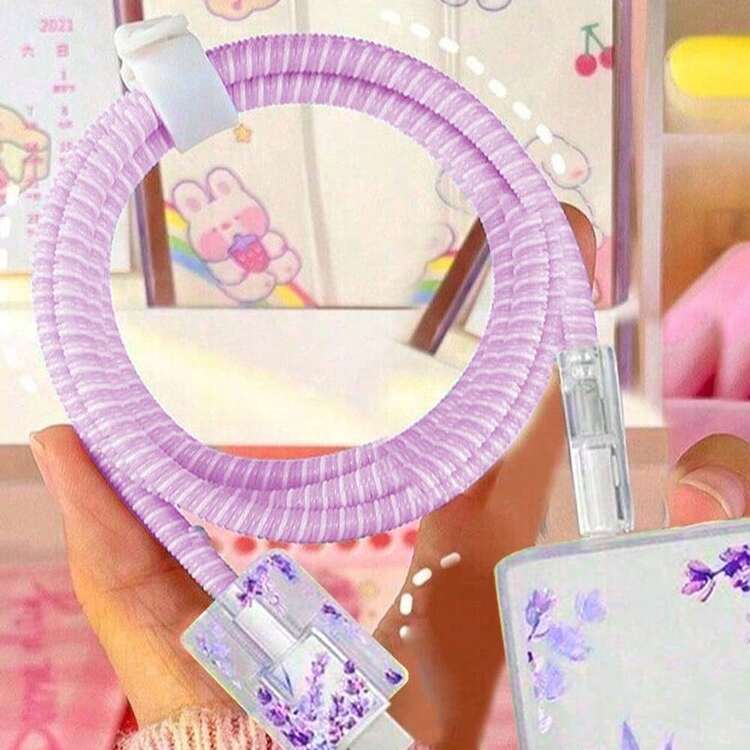 蝴蝶結/愛心/薰衣草風格數據線保護套，適用於小米充電器 67W-90W，防摔保護殼，防止損壞 - 無色 - 查看 4