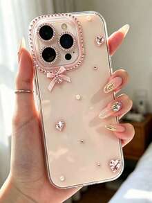 Shiny Crystal Heart Phone Case Compatible With Iphone 18 17 Pro Max, Protective Case Compatible With Iphone Duo 16 15 14 13 12 11 Pro Max - Pink - View 3