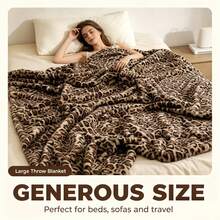 1pc Leopard Print Faux Rabbit Fur Double Layer Warm Blanket, Faux Animal Fur Soft And Smooth Double-Sided Plush Blanket Suitable For Home Living Room Bedroom Sofa All Seasons Multi-Functional Throw Blanket, Enhance Your Quality Of Life - Camel-colored Leopard Print - View 6