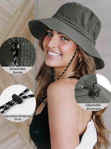 1pc Foldable Storage Bucket Hat, Unisex Outdoor Hiking Trekking Sun Protection Hat With Windproof Rope, Portable Travel Sun Hat - A - View 7
