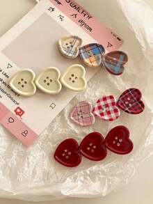 2pcs/4pcs Sweet Plaid Heart Decor Hair Clips, Cute Alligator Hair Clips For Side Bangs, Girls Hair Accessories - Multicolor - View 1