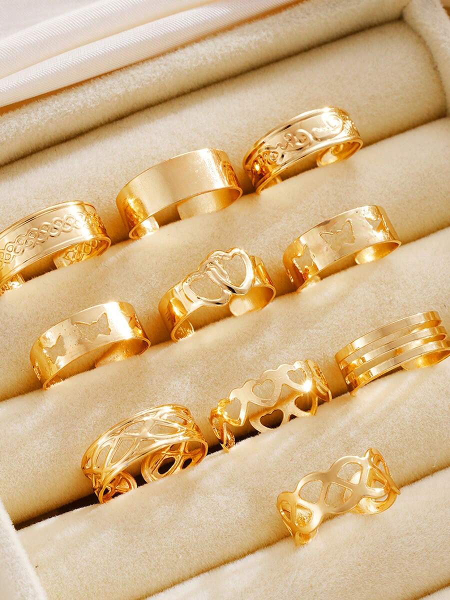 10 chiếc nhẫn ngón chân hình bướm rỗng và trái tim, nhẫn ngón chân phong cách đi biển có thể điều chỉnh - Vàng - Xem 1
