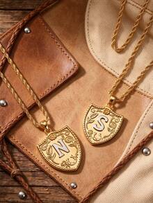 1pc Fashion 26 English Initial Embossed Beaded Chain Necklace, Suitable For Daily Wear, Best Jewelry Gift Choice For Women And Men (Hat Sold Separately) - Gold - View 1