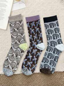 1/3 Pairs All-Season Vintage Artistic Jacquard Pattern Fashion Versatile Mid-Calf Socks - Multicolor - View 9