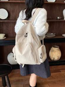 Simple Black Rucksack + Lightweight & Wear Resistant + College Weekend Travel + Smooth Fabric Basic Backpack - Multicolor - View 3