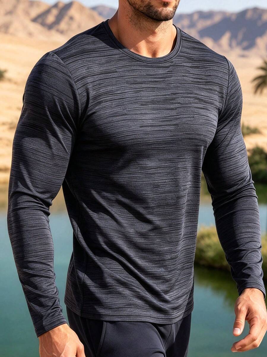 Men's Outdoor Round Neck Long Sleeve T-Shirt For Fitness Running Training - Dark Grey - View 1