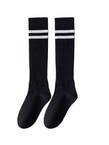 1 Pair Women's Double Stripe Ribbed Knee-High Socks, Preppy Style Autumn/Winter Versatile Knit Socks, Match With Short Skirts And Boots - Multicolor - View 7