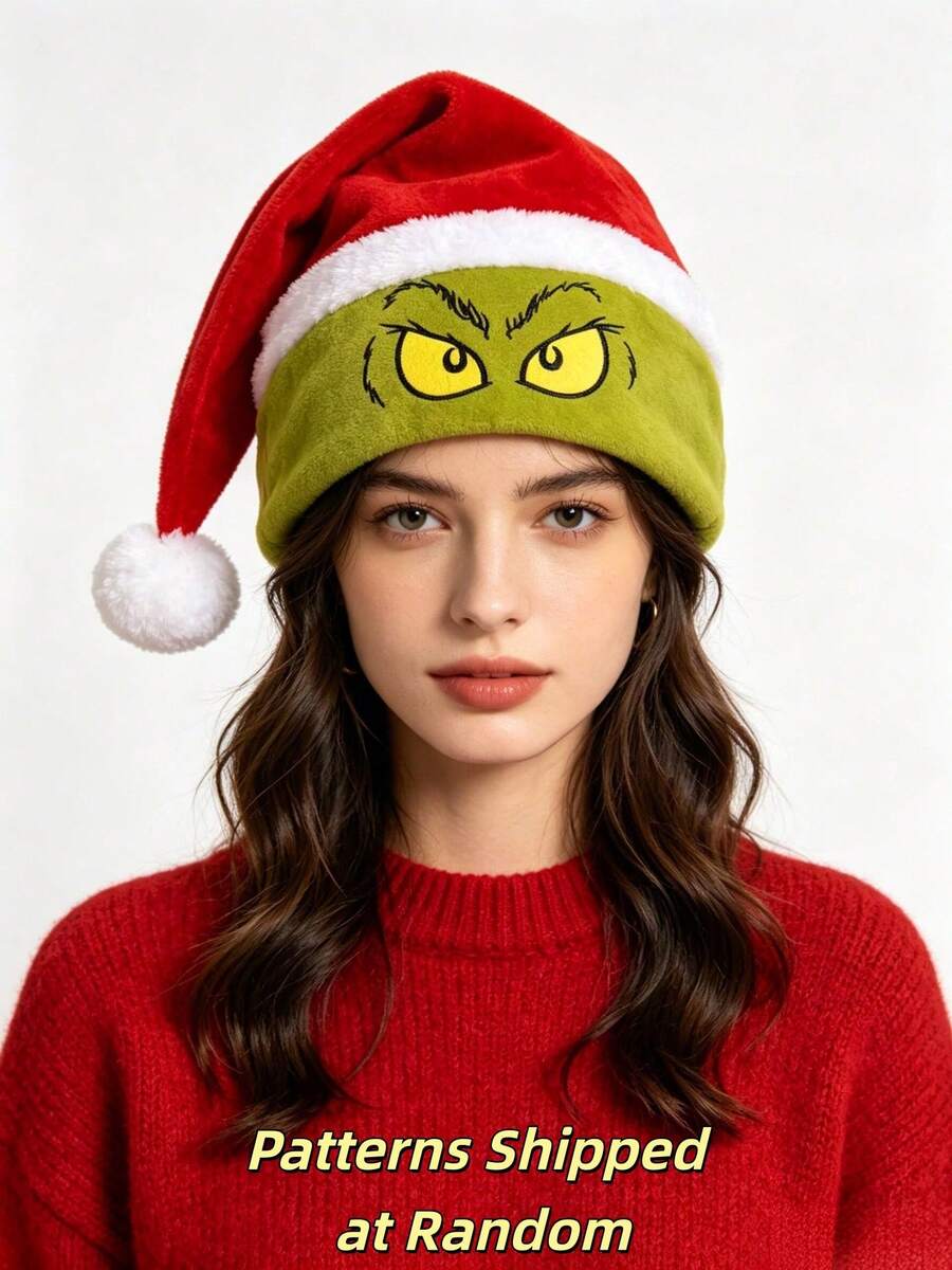 The Grinch The Green Plush Christmas Hat Embroidered Colorblock Adult Holiday Party Hat (Random Style) - Multiple Styles - View 1
