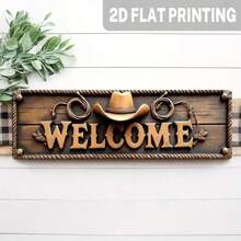 2D Flat Country Style Welcome Wooden Sign, With Cowboy Hat And Rope Wall Decor, Western Theme, Farm, Bar, Entrance Decor Sign, 5.0X16.0 Inches - A - View 9