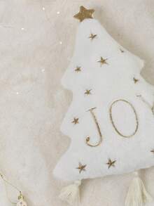 1pc Christmas Tree Embroidered Shaped Pillow Case, Christmas JOY Shaped Pillow Case, Suitable For Indoor Decoration, Christmas Decoration, All Season Shaped Pillow Case, Without Insert - Gold - View 5