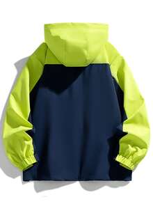 1pc Men's Dual-Tone Colorblock Hooded Jacket, Suitable For Daily Wear And Outdoor Casual - Green - View 4