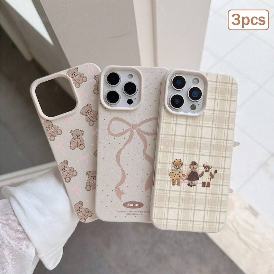 3件組彩色條紋圖案大孔皮革紋理防摔手機殼,TPU材質,可作為節日禮物,適用於Apple XS/XS Max/XR/11/12/13/14/15/16 Pro/Pro Max/14/15/16 Plus/17,男女通用 - 彩色 - 查看 1