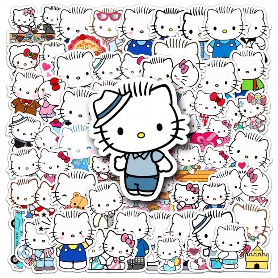 50pcs Sanrio Daniel Star Cartoon Stickers - Cute Pastel Design For Skateboard, Phone Case, Luggage | High Adhesion Material For Bath And Daily Scenes | Mixed Colors, Non-Repeating Characters - Multicolor - View 1