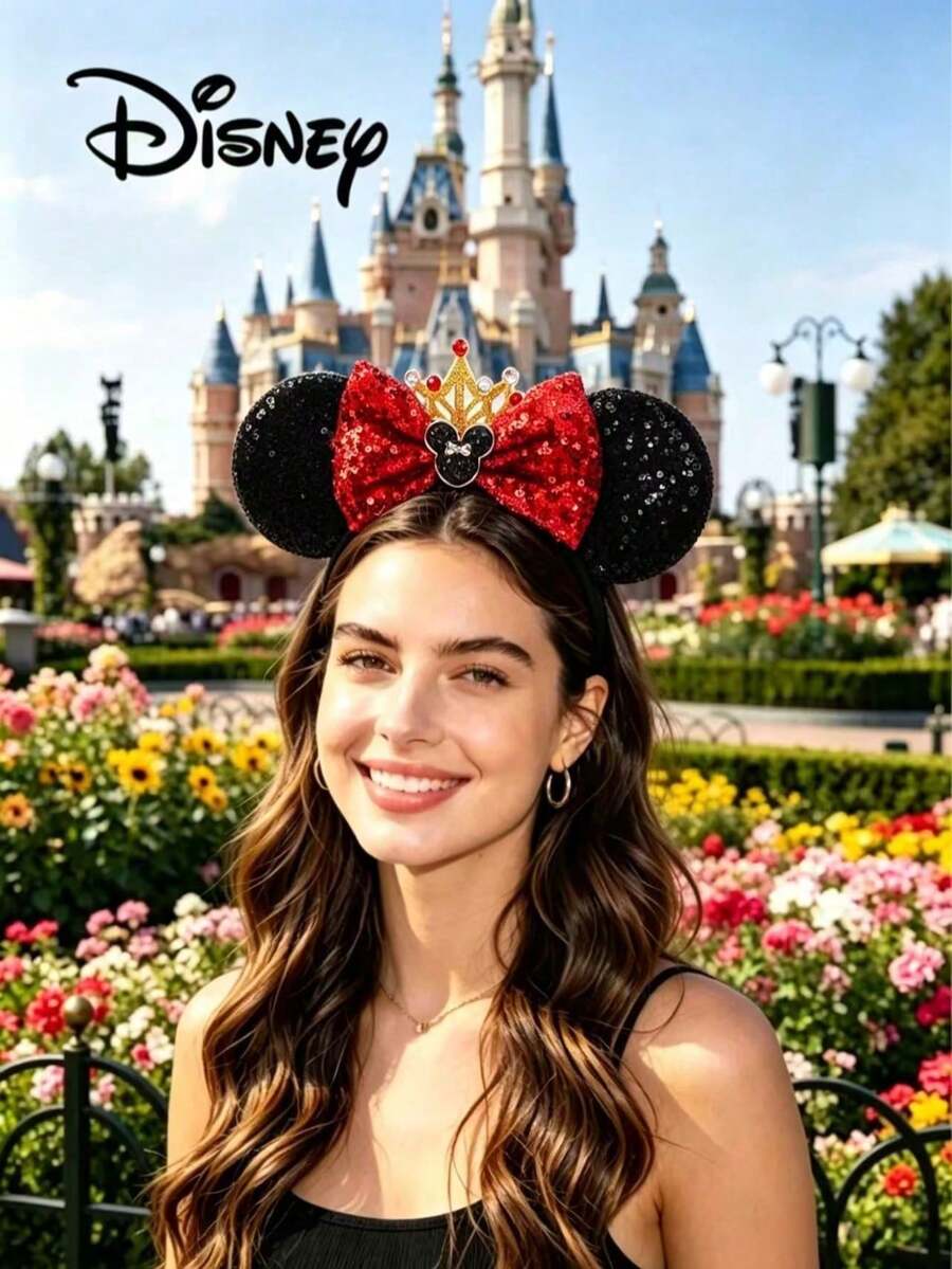 Disney 1pc Cartoon Cute Bow Amusement Park Decor Mickey Mouse Ear Headband, Red Princess Mickey Mouse Ear Hair Accessory, Hair Accessory - Multicolor - View 1