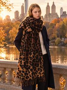 1pc Women's Leopard Print Animal Pattern Polyester Elegant Versatile Warm Scarf For Daily Use - Brown - View 4