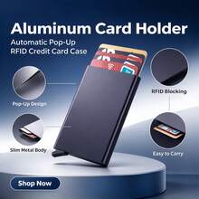 Ultra-Thin Metal Card Holder Wallet, Automatic Pop-Up Card Case, Unisex, RFID Blocking Credit Card Wallet, Minimalist Pocket Card Holder, Compact Front Pocket Wallet - Multicolor - View 3