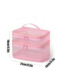 1pc Double Layer Mesh Tote Bag - Breathable Diaper Bag, Hair Accessories Puzzle Toy Storage Bag, Zipper Toiletry Bag, Suitable For Daycare Organization And Travel Storage, Double Layer Large Capacity Transparent Toiletry Bag, Portable Handheld Cosmetic Organizer Bag - Multicolor - View 6