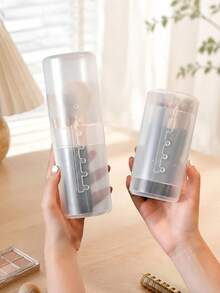 1pc Clear Telescopic Makeup Brush Storage Tube, 6 Adjustable Height Settings, Comes With Lid & Portable Pouch, For Travel & Daily Storage - Multicolor - View 3