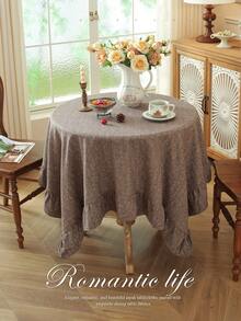 1pc Ruffle Edge Tablecloth, Fresh Country Style, Suitable For Dining Table Decoration, Picnic Tablecloth, Holiday Celebration, Wedding Party Gathering, Birthday Banquet, Daily Dining Table, Kitchen And Dining Room Decoration, All Seasons, Home Decor - Camel - View 10