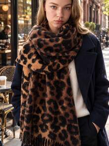 1pc Women's Leopard Print Animal Pattern Polyester Elegant Versatile Warm Scarf For Daily Use - Brown - View 2