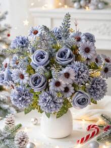 1/3pcs Artificial Flowers Fake Rose Bouquet Silk Daisy Dandelion Bulk For Wedding Home Party Decor Table Centerpieces,Fall Decor,Room Decor,Christmas Home Decor,Halloween Decor,Garland - Dusty Blue - View 4