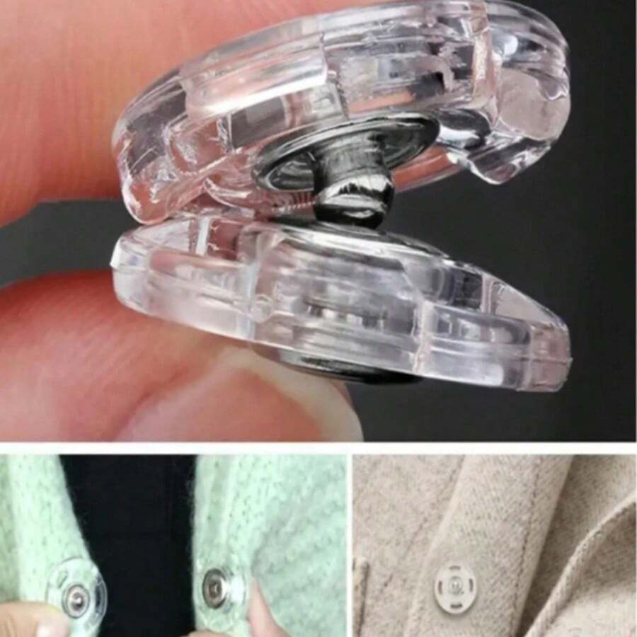 10 Pairs Transparent Invisible Snap Buttons, Suitable For Cardigans And Coats - Large Transparent Plastic Buttons With Delicate Round Buckles, Perfect For Sweaters And Coats, Easy To Sew, Durable And Reliable, Sewing Accessories - Transparent - View 1