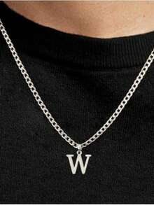 1pc 26 Letters Necklace For Men, Daily Wear, Banquet, Party, Wedding, Valentine's Day Gift - Steel - View 6