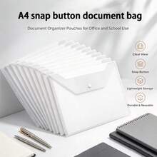 1/5/10 Pcs A4 Clear Plastic Envelope Folders, Suitable For Student Test Paper Storage, Office Document And Material Storage And Organization - Transparent - View 1