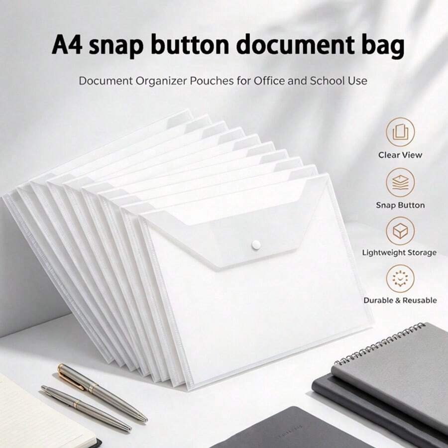1/5/10 Pcs A4 Clear Plastic Envelope Folders, Suitable For Student Test Paper Storage, Office Document And Material Storage And Organization - Transparent - View 1