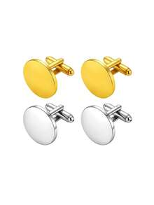 Men Round Solid Cufflinks, Smooth Polished Plain Round Surface, Classic Business Formal Style, Shirt Cuff Links, All Season Wedding Accessory - Multicolor - View 13