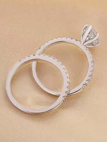 2pcs Set Exquisite Cubic Zirconia Rings, Women's Wedding Anniversary Accessory Gift - 1# - View 4