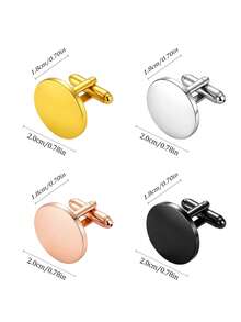 Men Round Solid Cufflinks, Smooth Polished Plain Round Surface, Classic Business Formal Style, Shirt Cuff Links, All Season Wedding Accessory - Multicolor - View 6