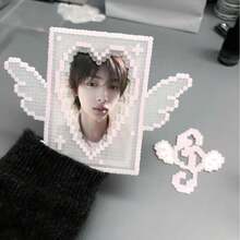 Ins Style Angel Wings Pixel Acrylic Photo Card Sleeve, Idol Fan Collectible Card Holder, Photo Storage Frame, Card Sleeve, Idol Fan Girls, Planner Enthusiasts, Students, Card Protection, Display, Desk Decor, Collection Storage, Birthday Gift, Holiday Gift, Tabletop Display, Merchandise Storage, Best Friend Gift, Creative Collection, Photography Prop - A - View 2