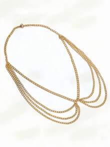1PC Women Simple Versatile Multi-Layer Metal Waist Chain, Decorative Body Chain For Dresses And Jeans - Gold - View 4