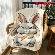 1pc Cute Angry Rabbit Flannel Blanket, Super Soft Flannel Throw, Office Nap Sofa Cover, Cartoon Animal Theme Air Conditioning Blanket - Multicolor - View 4