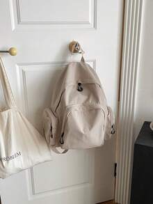 Simple Black Rucksack + Lightweight & Wear Resistant + College Weekend Travel + Smooth Fabric Basic Backpack - Multicolor - View 6
