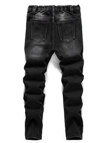 Boys Printed Casual Elastic Waist All Season Denim Jeans - Black - View 2