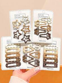 50/30/5pcs Women's Cute Star & Geometric Pattern Snap Hair Clips, Brown Aesthetic Non-Slip Metal Styling Hair Accessories - Multicolor - View 2