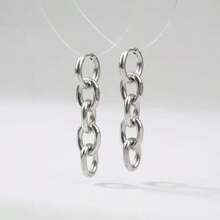 Y2K Gothic Style Stainless Steel Chain Pendant Earrings - Unisex, Perfect Accessory For Casual Outfits, Also A Unique Gift - Steel - View 1