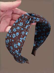 1pc Vintage Blue Ditsy Floral Knotted Wide Headband, Elegant Versatile Fashion Hair Accessory For Women - Multicolor - View 6