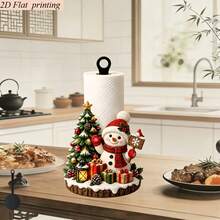 2D Flat Printed Kitchen Paper Towel Holder 1pc Christmas Style Cozy Snowman Christmas Tree Design Creative Desktop Paper Towel Rack Iron Material No Paper Towels Included Fun Holiday Design Suitable For Living Room And Dining Room - View 3