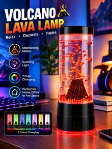 Đèn bể cá hình núi lửa, 7 chế độ chiếu sáng cho bể cá và bàn, đèn ngủ cắm USB dùng ngay, đế phát sáng và ánh sáng mềm nổi, phù hợp tạo không khí cho nhà/văn phòng và làm quà tặng Valentine lãng mạn - màu đen - Xem 1
