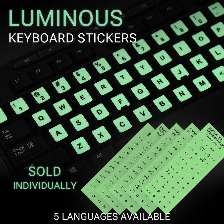 (Glow-In-The-Dark Sticker) 1pc English/German/French/Spanish/Italian Keyboard Letter Replacement Sticker, Suitable For Laptop And Desktop Computer - Affordable Keyboard Film, Durable PVC Material, Easy To Apply Numeric Keyboard Label, Improve Typing Comfort, Laptop Keyboard Sticker - View 1