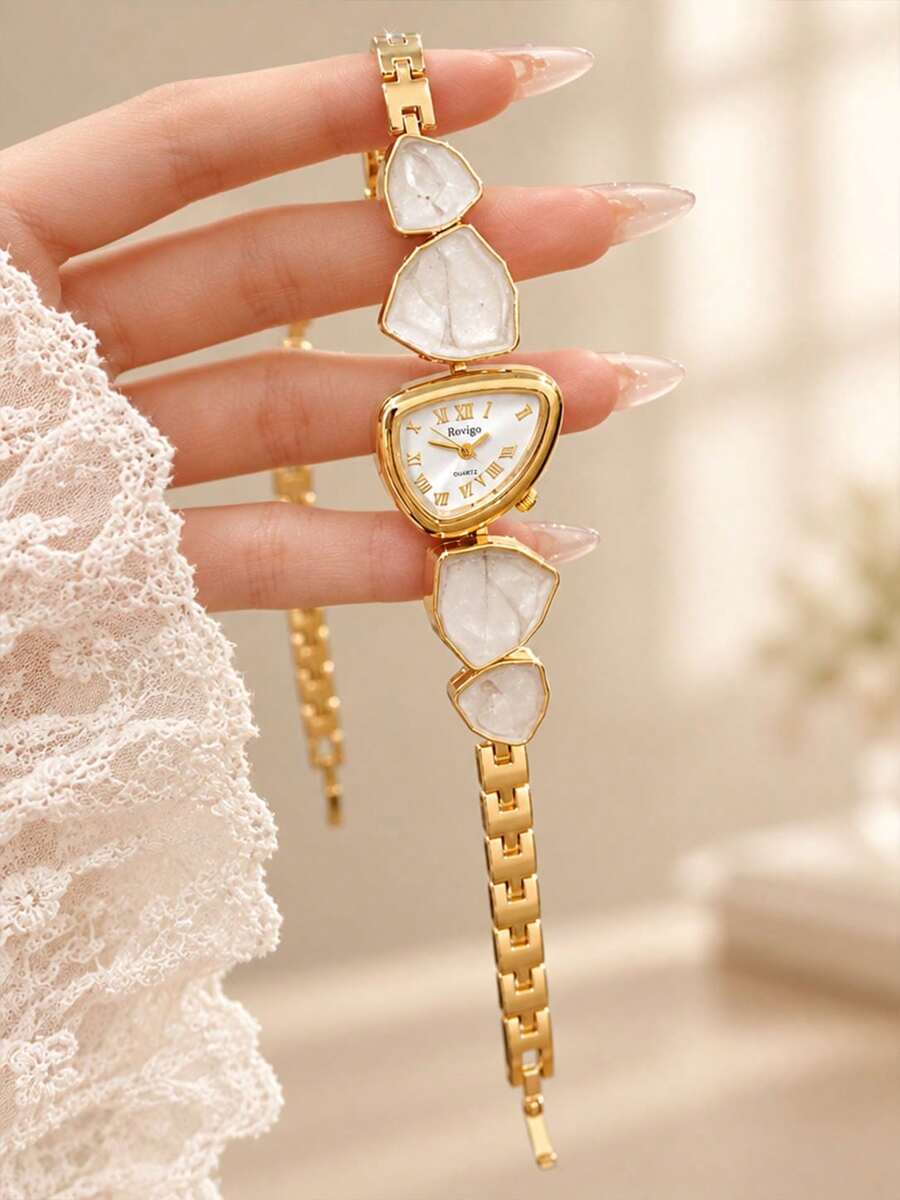New Women's Watch Gold Multicolor Personalized Fashion Dial Bracelet Watch, French Vacation Style Shell Design Women's Wristwatch, Suitable For Daily Decoration, Best Choice For Birthday Party Gift - Multicolor - View 1