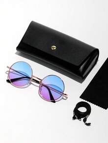 Gradient Color Retro Ocean Vacation Style Fashion Glasses (Includes Anti-Loss Glasses Strap) - Gold Frame / Blue On Top, Pink On Bottom - View 9