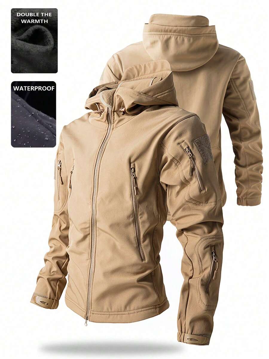 Chaqueta deportiva casual con forro térmico para hombre, cortavientos para exteriores de otoño/invierno, chaqueta térmica amarilla - Amarillo - Ver 1