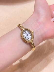 1pc Oval Roman Numeral Women's Gold/Silver Tone Quartz Bracelet Watch - Silver - View 6