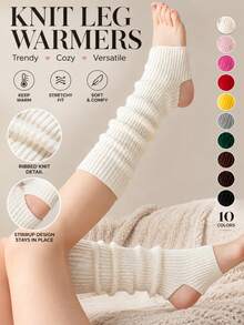 1 Pair Women's Knitted Stirrup Leg Warmers, Y2K Leg Warmers For Women, Fall Winter Heel-Exposing Boot Covers For Yoga, Ballet, Dance & Workout - Multicolor - View 2