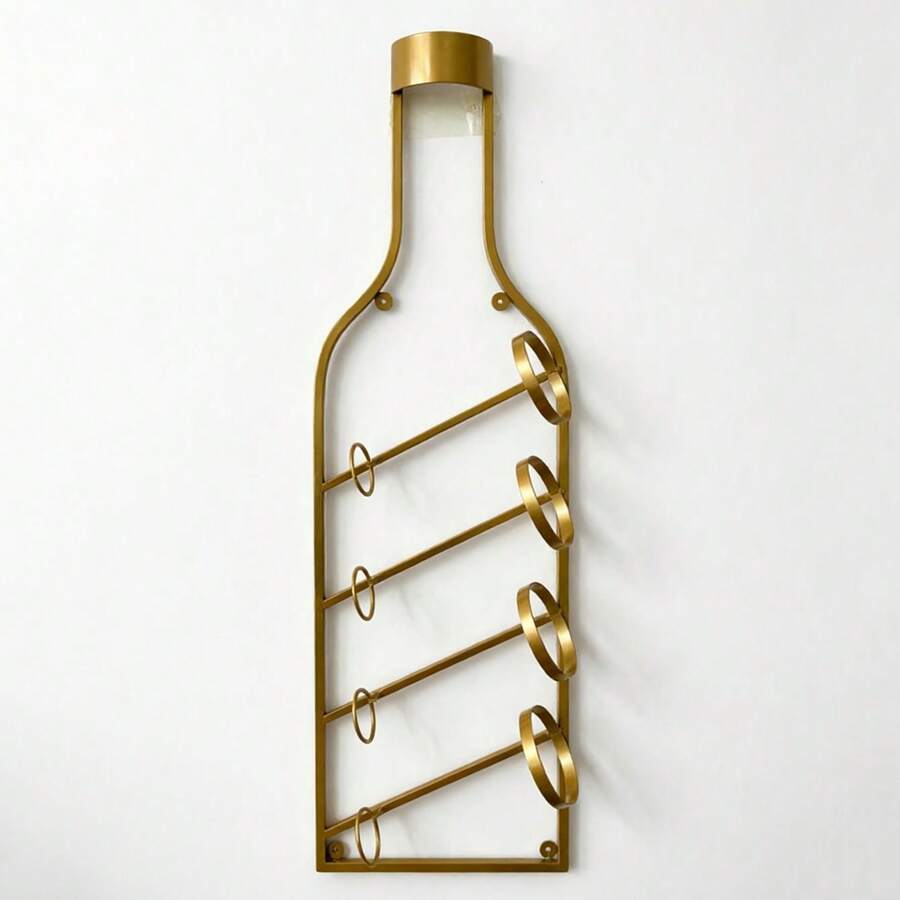 Estructura resistente, elegante estante de pared para 4 botellas de vino: organizador de almacenamiento de hierro de estilo rústico, decoración para el bar del hogar y elegante soporte para botellas, diseño eficiente que ahorra espacio, un regalo ideal para los amantes del vino. - 1 ud-dorado - Ver 1