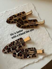 2pcs Leopard Print Acetate Hair Clips, Metal Crocodile Clips, Vintage Tortoise Shell Style, Bangs Clips, Suitable For Daily Styling And Party - Multicolor - View 1
